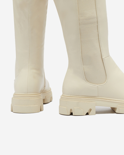 Кремави дамски ботуши до средата на прасеца Vebissa- Обувки