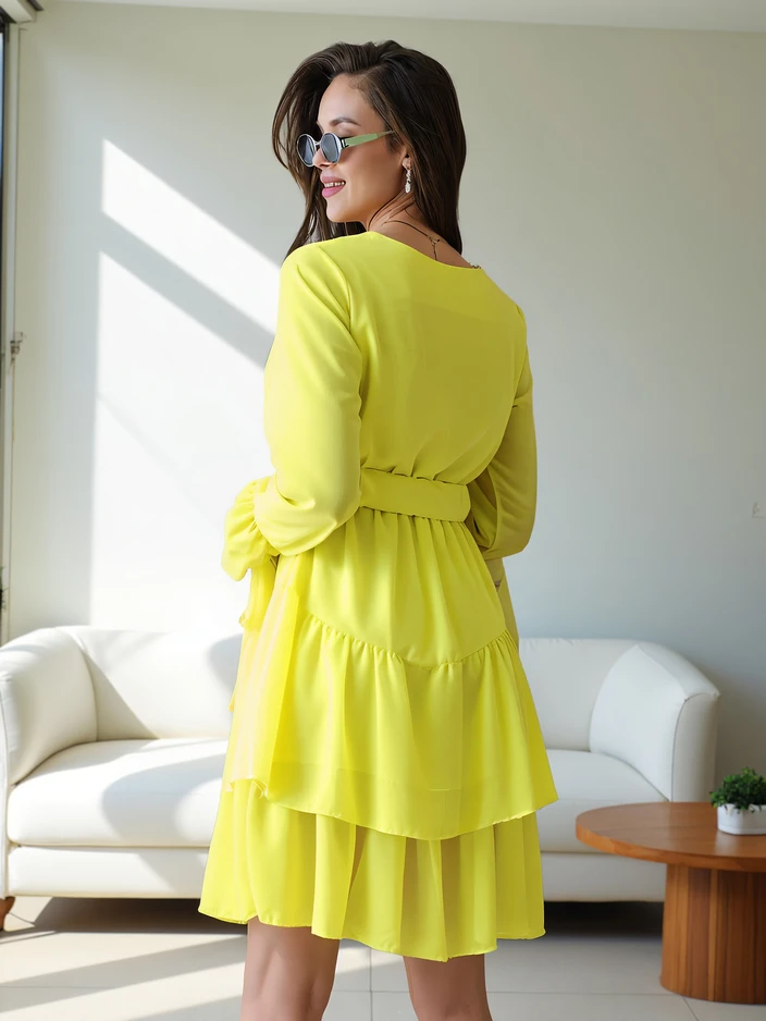 Royalfashion Дамска мини рокля с волани и обгръщащо деколте