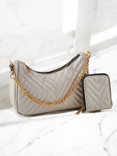 Royalfashion Малка дамска квилтирана чанта с портмоне