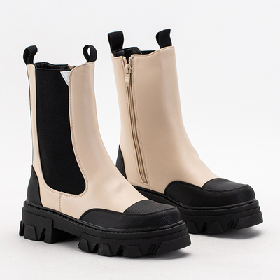 Beżowe damskie botki na masywnej podeszwie Rosidi  - Obuwie