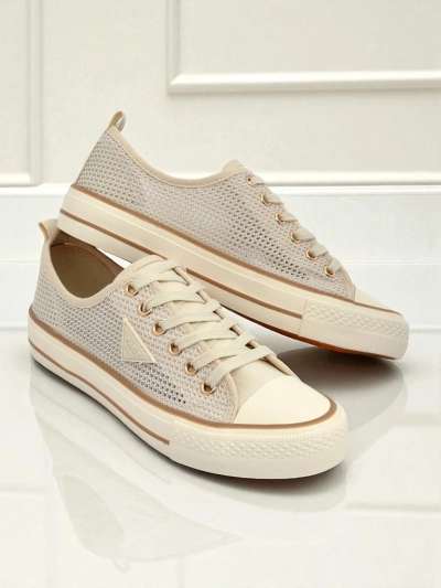 Aurelia Beige - дамски текстилни кецове на равна подметка 3 см