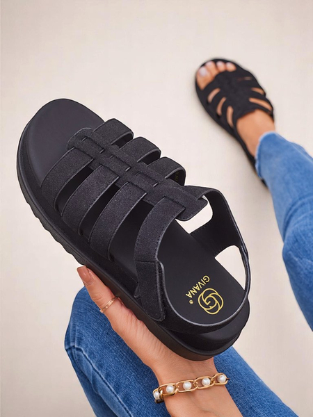 Дамски сандали Heraclea Royalfashion на платформа черни от еко кожа