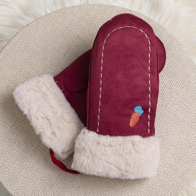 Bordowe dziecięce rękawiczki na sznurku i z jednym palcem - Rękawiczki