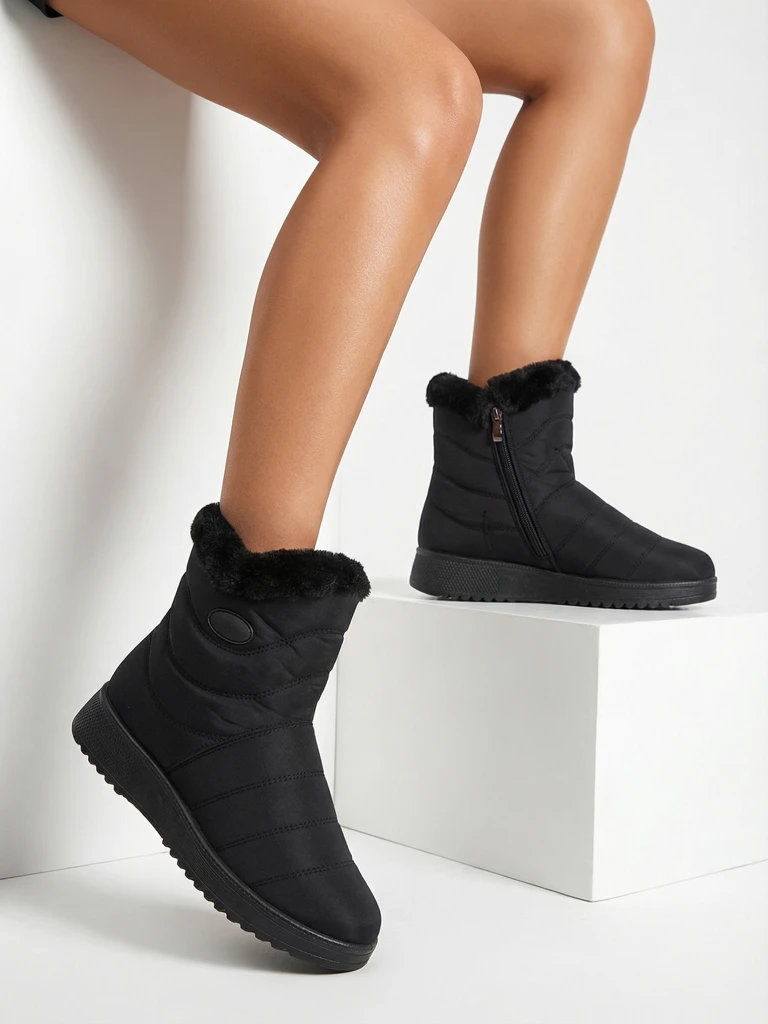 Дамски боти Diana, черни, текстилни, удобни за зимата