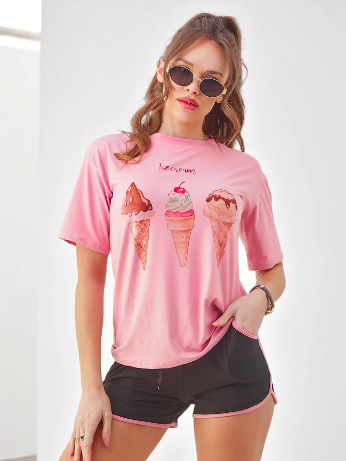 Royalfashion Дамски спортен комплект с тениска и шорти Ice Cream