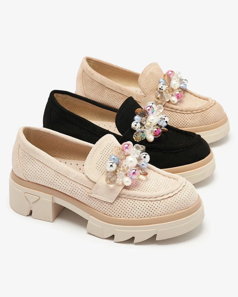 Дамски ажурни мокасини в бежов цвят Peloga- Footwear