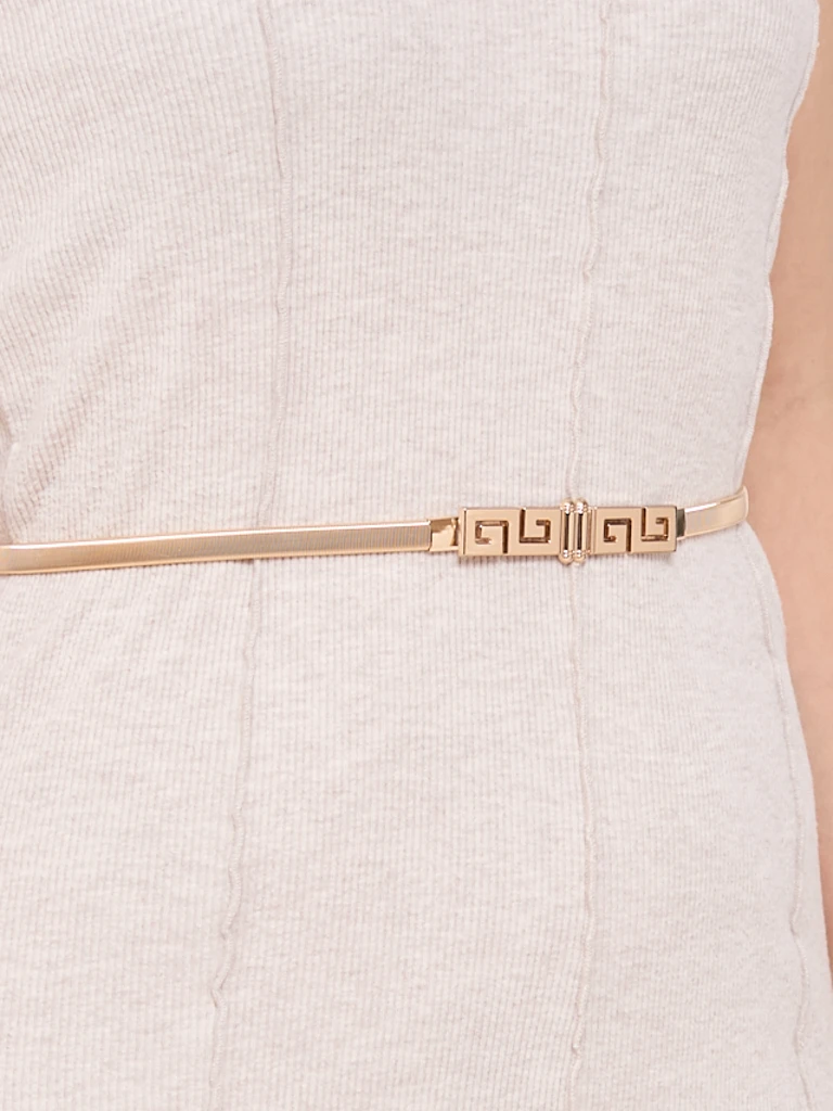 Златен метален дамски колан Minerva Elegante с гръцки мотив, 64-100 см