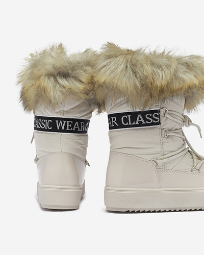 Бежови дамски ботуши за сняг с кожа Lilitsa- Footwear