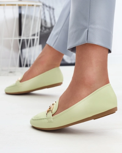 Зелени дамски мокасини от екокожа с украса Wiwet-Footwear