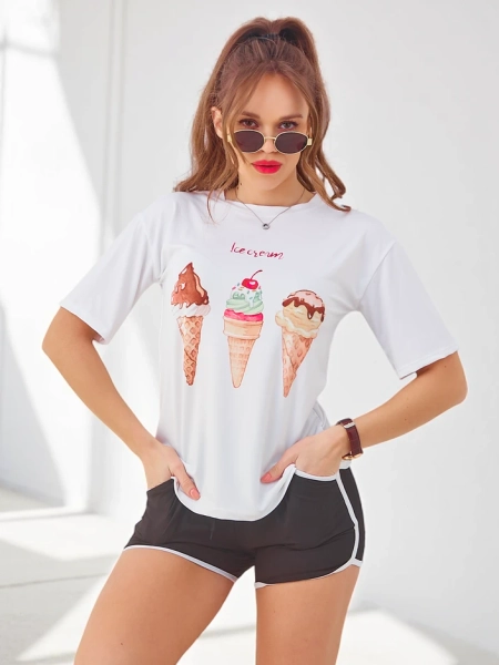 Royalfashion Дамски спортен комплект с тениска и шорти Ice Cream