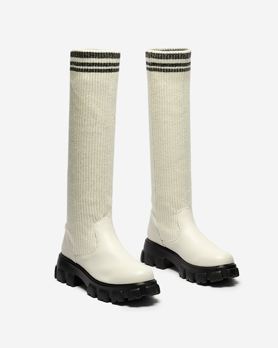 Дамски високи ботуши в цвят екрю Alerpi- Footwear