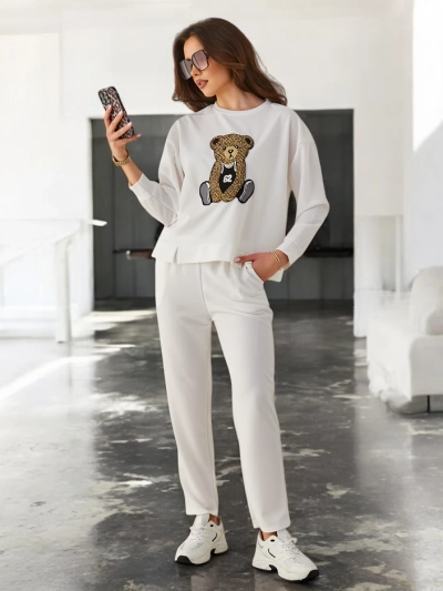 Royalfashion Женски плетен комплект с мечка