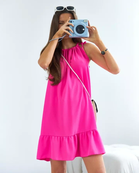 Royalfashion Мини рокля с волан в цвят фуксия