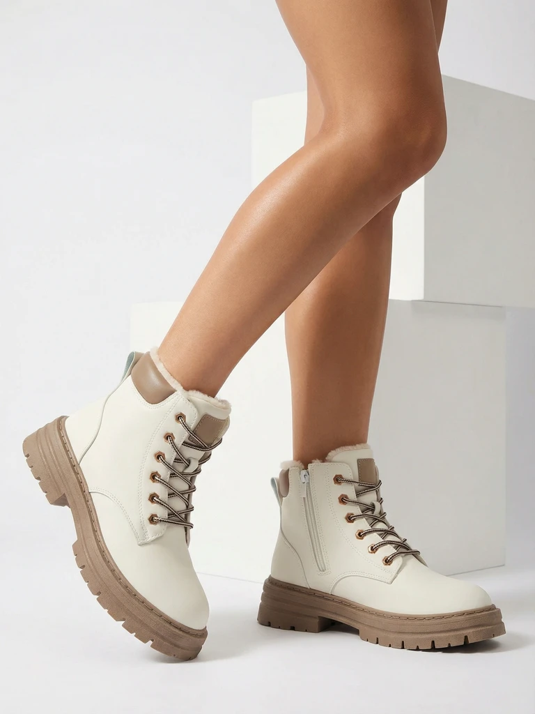 Royalfashion Бели дамски изолирани ботуши тип "трапер" Radoras