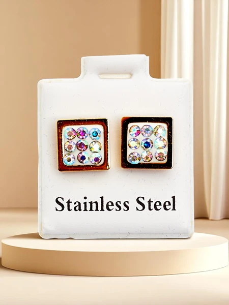 Royalfashion Дамски квадратни циркониеви обеци