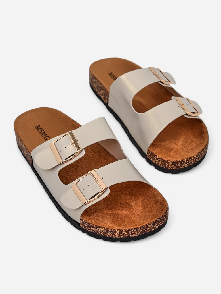 Дамски сандали Royalfashion Aurelia gold – плоски чехли от еко кожа (размер 39)