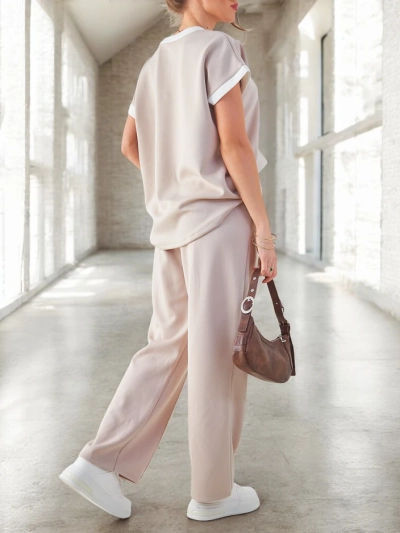 Royalfashion Женски комплект от вискоза с къси ръкави и разкроени панталони