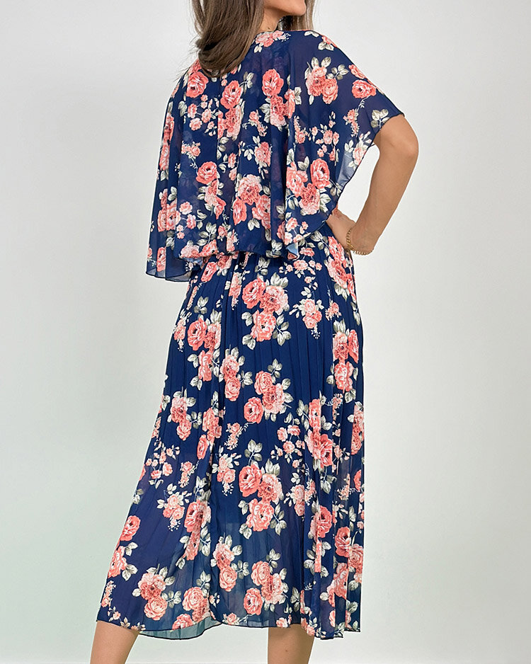 Royalfashion Дамска плисирана флорална миди рокля