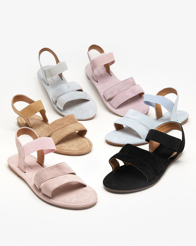 OUTLET Jasnobrązowe damskie eko-zamszowe sandałki na płaskim obcasie Nerina - Obuwie