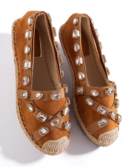Damskie espadryle z kryształkami w kolorze camel Wamba - Obuwie