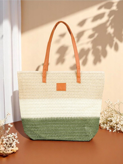 Royalfashion Голяма сламена дамска чанта с широки райета