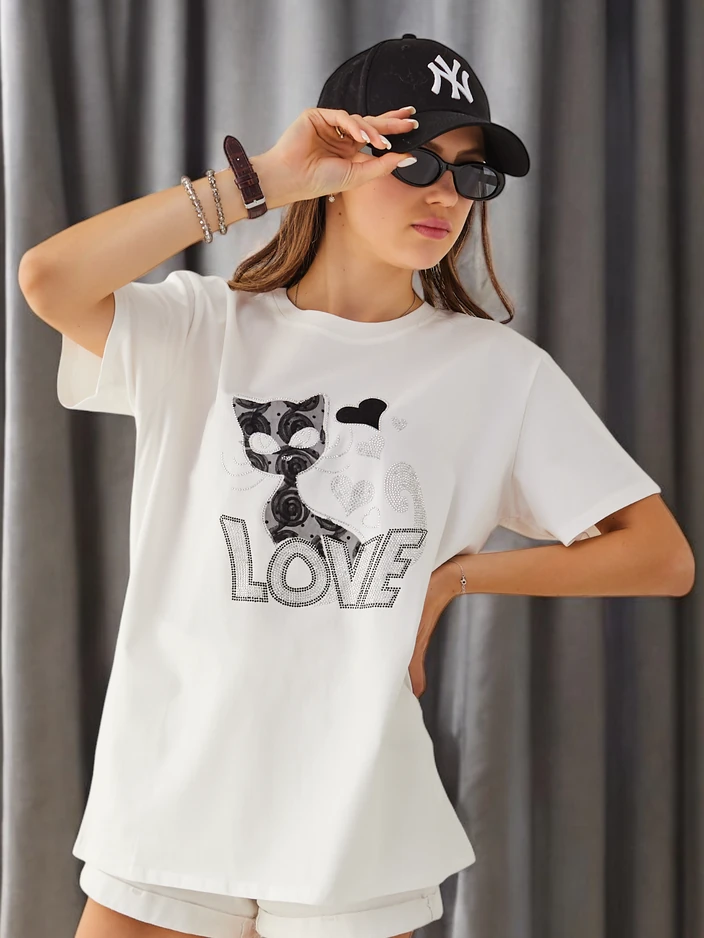 Royalfashion Женска памучна тениска Cat Love