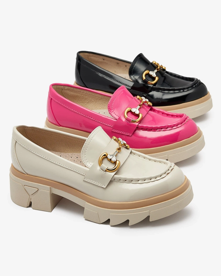 Лакирани черни дамски мокасини с кристали Inriw - Обувки