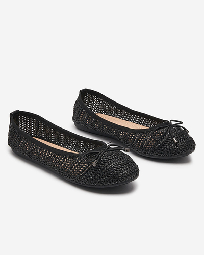 Czarne damskie plecione balerinki Wewo - Obuwie
