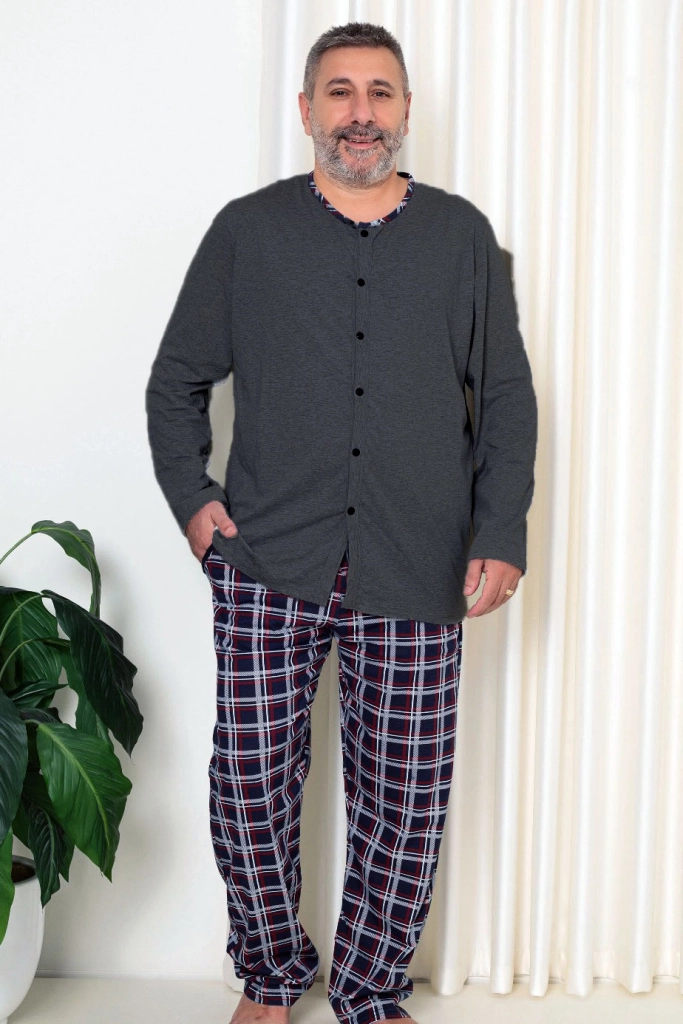 Royalfashion Мъжки памучен пижама с квадратен десен ПРИДОБИВКА РАЗМЕР