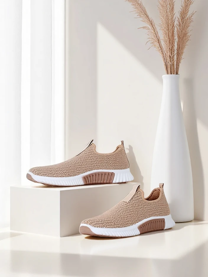 Дамски слипони Selene светлокафяви, плат, плосък ток, комфорт