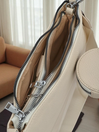 Дамска кожена чанта Perseida Multi Beige с верижка и чантичка