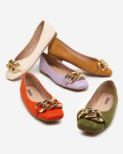 OUTLET Pomarańczowe balerinki damskie z ozdobą Caviene - Obuwie