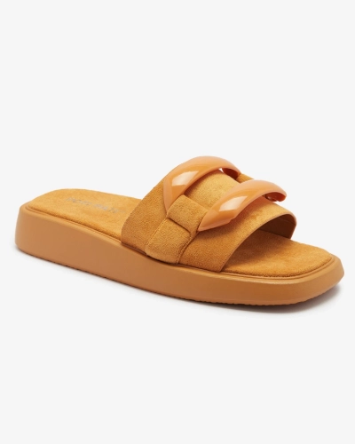 Кафяви дамски джапанки от еко велур Omve - Обувки