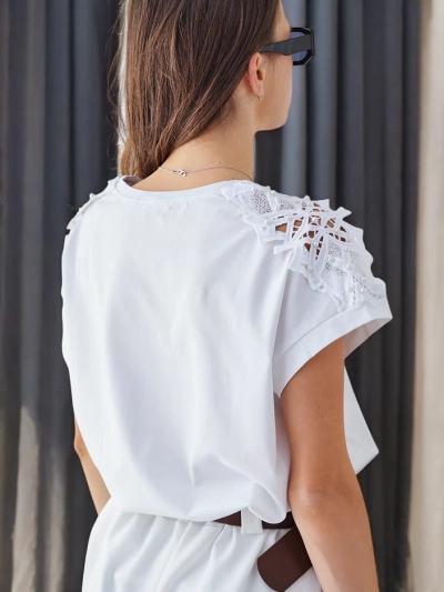 Royalfashion Женска риза от памук с дантелови ръкави