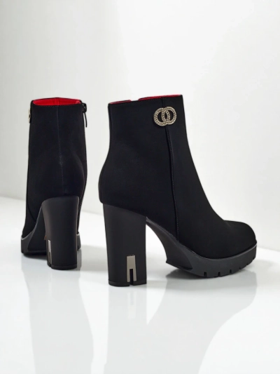 Дамски боти до глезена от матова еко кожа на ток Olivane