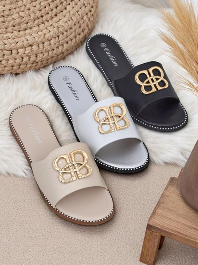 Royalfashion Дамски чехли на равна подметка Aura Gold