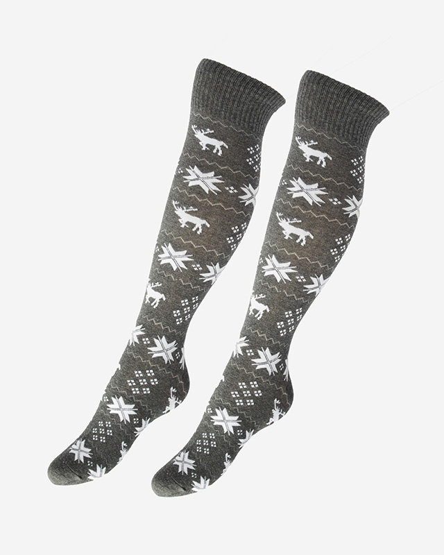 Дамски дълги коледни чорапи в тъмно сиво - Бельо