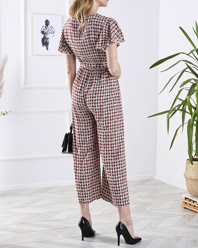 Дълъг дамски гащеризон с връзки в червено - Облекло