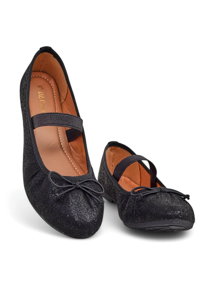 Royalfashion Блестящи дамски балетни обувки с панделка и еластична лента Safte