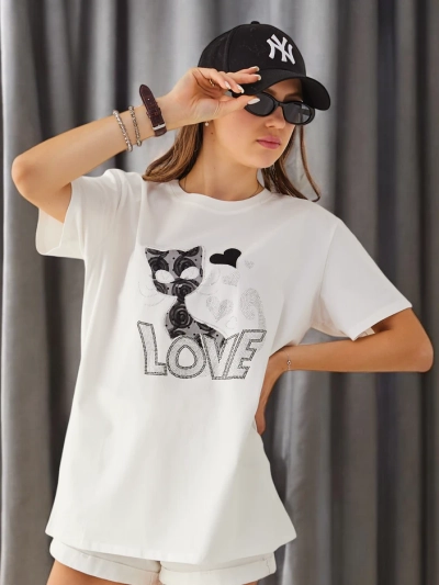 Royalfashion Женска памучна тениска Cat Love