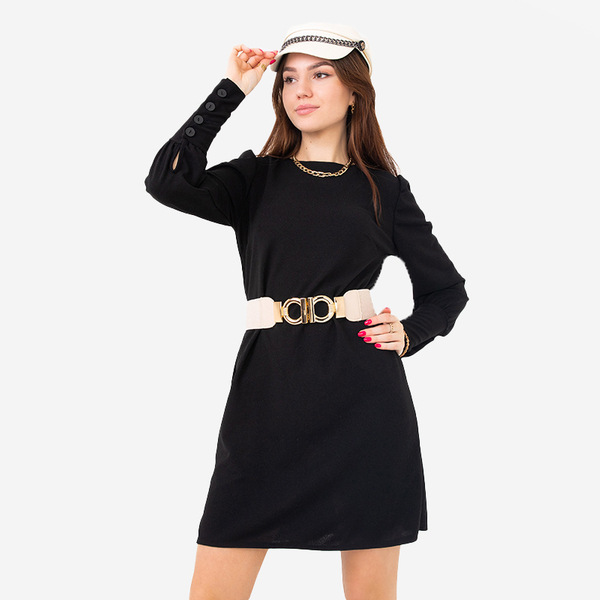 Beżowy elastyczny pasek z ozdobną złotą klamrą - Akcesoria