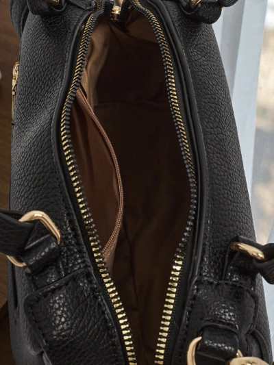 Дамска чанта Luna, черна, кожена, елегантна, за всеки ден