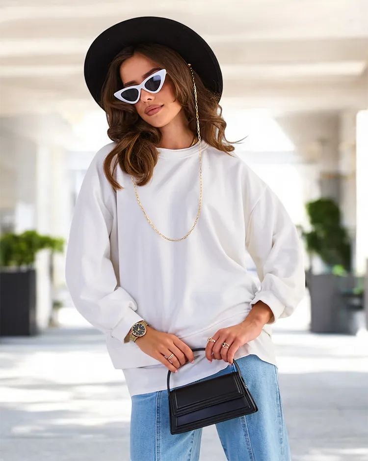 Royalfashion Дамски памучен тънък суитшърт