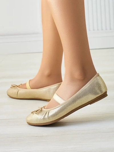 Royalfashion Лъскави дамски балеринки с лък и еластична част Safte