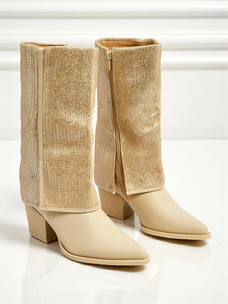 Дамски еко кожени боти на ток с декоративна горна част Virelia