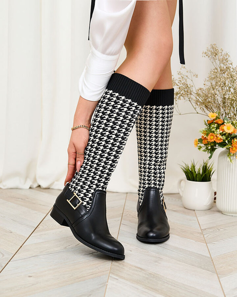 Royalfashion Черни дамски високи ботуши с пепитна шарка Aledive