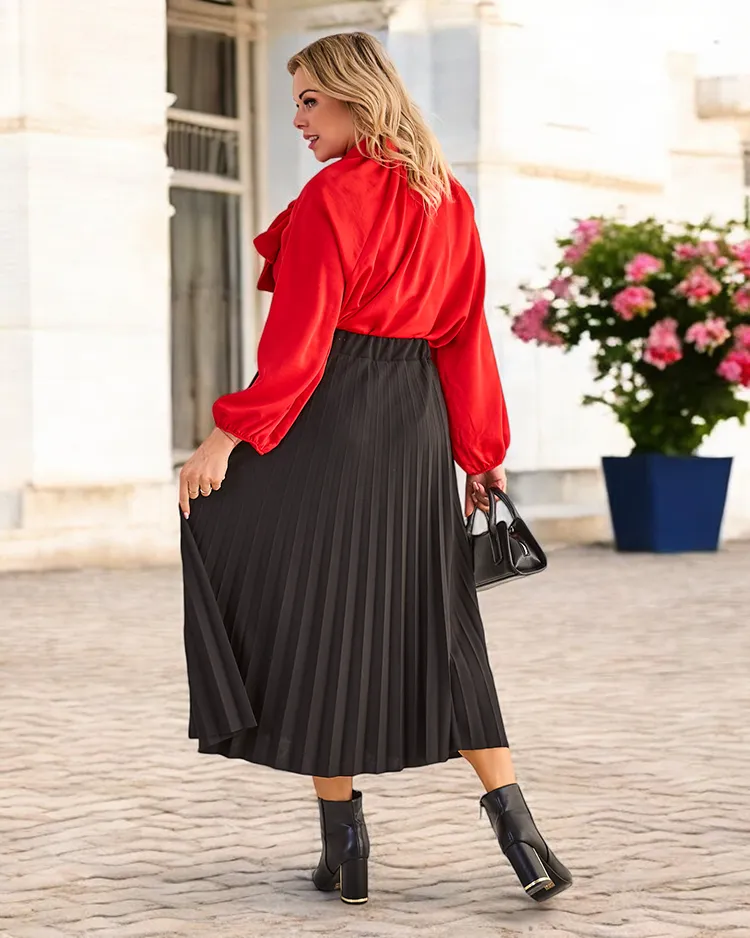 Royalfashion Скътана дамска миди пола ПЛЮС РАЗМЕР