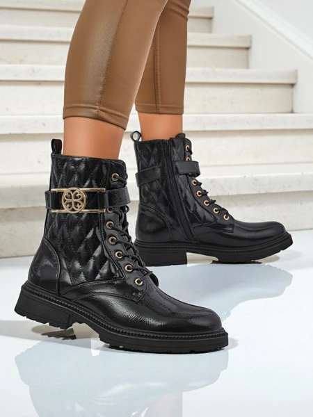 Дамски капитонирани боти от екологична лакирана кожа Opal Verge