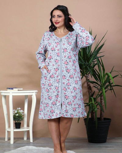 Сива нощница с цветя PLUS SIZE- Облекло