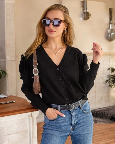 Royalfashion Дамски пуловер с разкопчани копчета